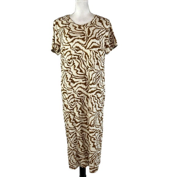 Nine West Dress size Extra Large Brown Tiger Straight Midi Jersey Stretch Modest - Picture 1 of 12